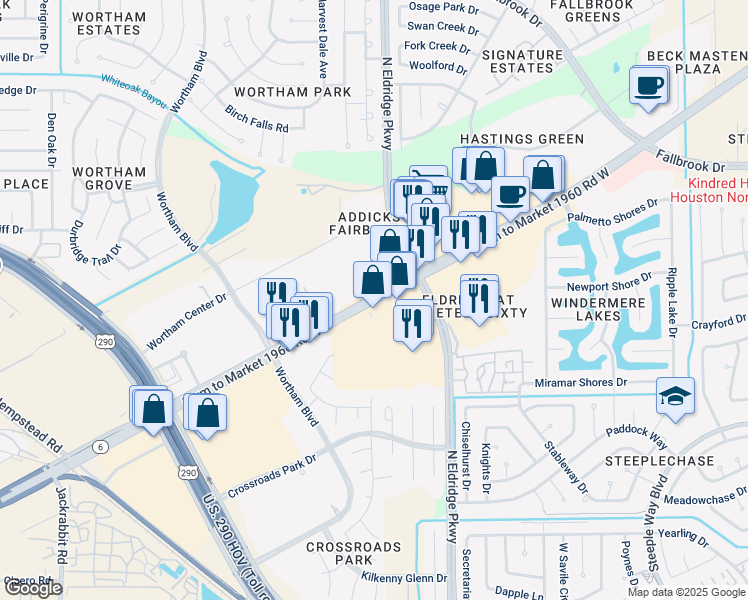 map of restaurants, bars, coffee shops, grocery stores, and more near 12658 Farm to Market 1960 Road West in Houston