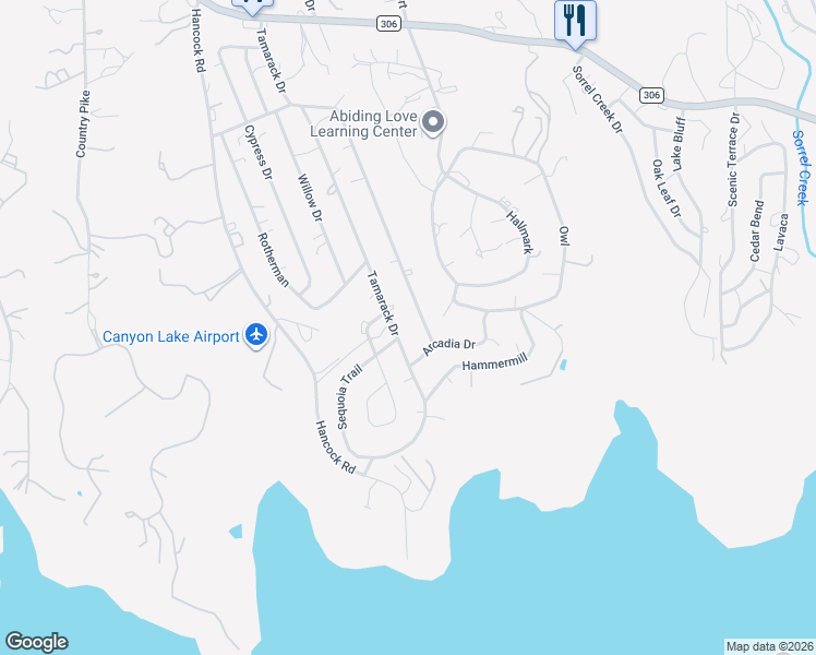 map of restaurants, bars, coffee shops, grocery stores, and more near 1155 Pecan Circle in Canyon Lake
