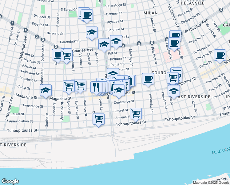 map of restaurants, bars, coffee shops, grocery stores, and more near 4306 Magazine Street in New Orleans