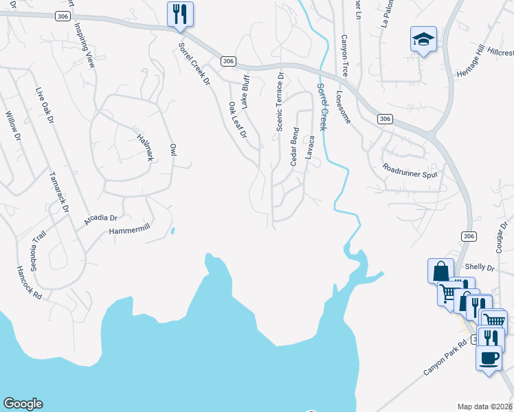map of restaurants, bars, coffee shops, grocery stores, and more near 1690 Lake Bluff in Canyon Lake