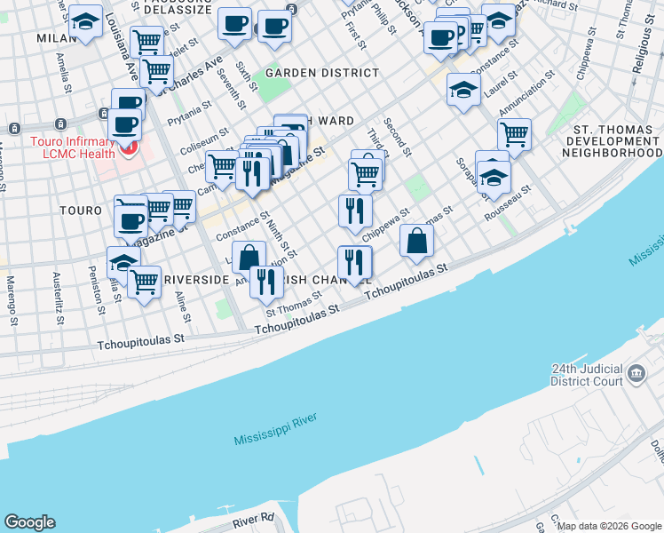 map of restaurants, bars, coffee shops, grocery stores, and more near in New Orleans
