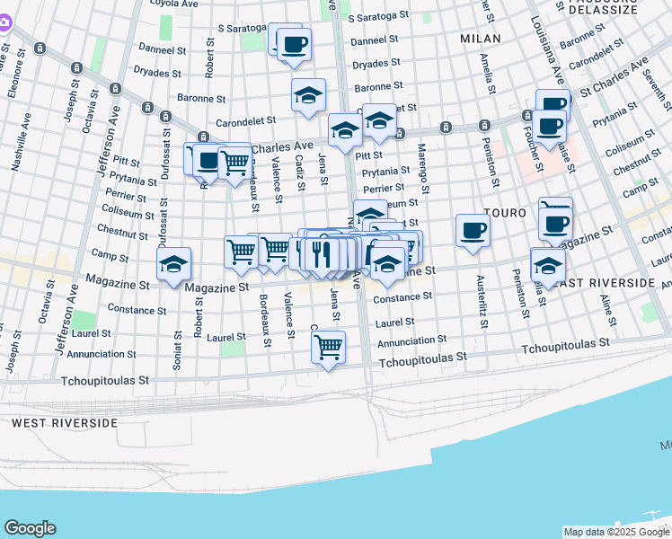map of restaurants, bars, coffee shops, grocery stores, and more near in New Orleans