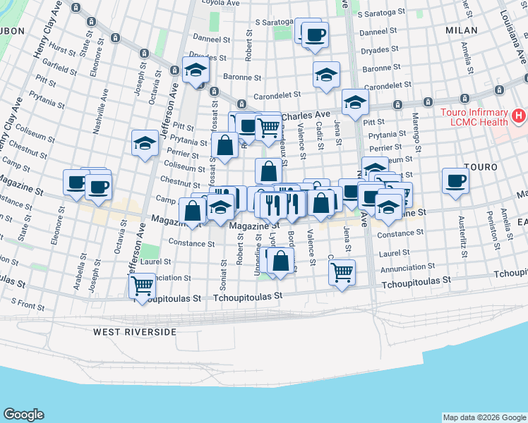 map of restaurants, bars, coffee shops, grocery stores, and more near 903 Upperline Street in New Orleans