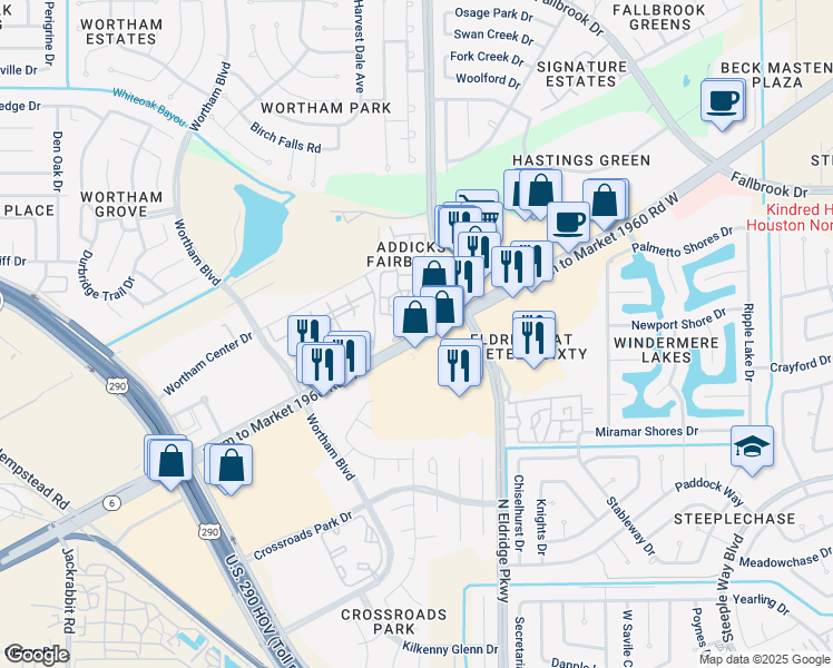 map of restaurants, bars, coffee shops, grocery stores, and more near 12658 Farm to Market 1960 Road West in Houston