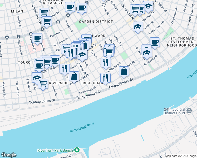 map of restaurants, bars, coffee shops, grocery stores, and more near in New Orleans