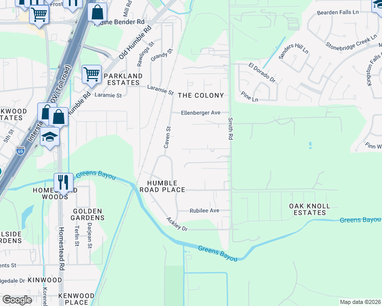 map of restaurants, bars, coffee shops, grocery stores, and more near 13935 Smith Road in Humble