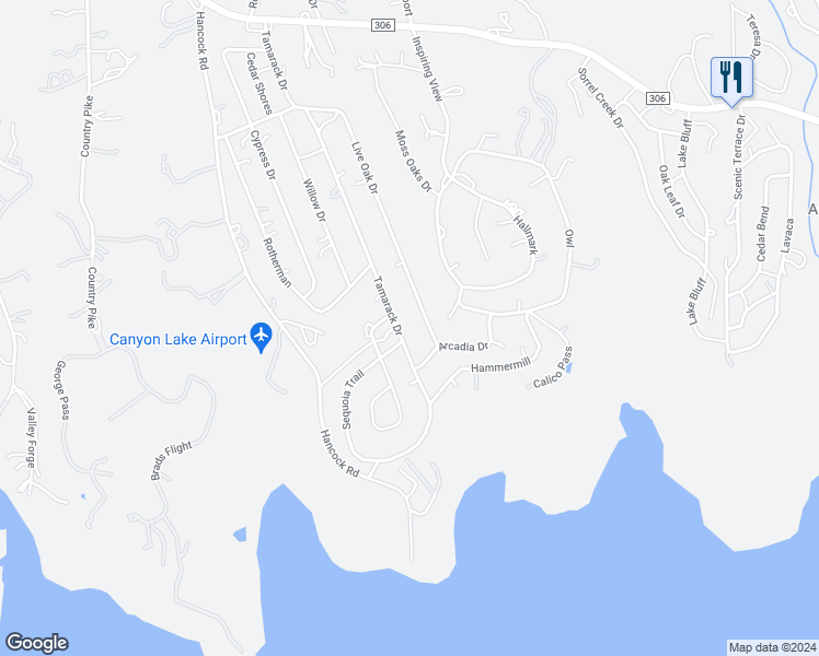 map of restaurants, bars, coffee shops, grocery stores, and more near 1039 Tamarack Drive in Canyon Lake