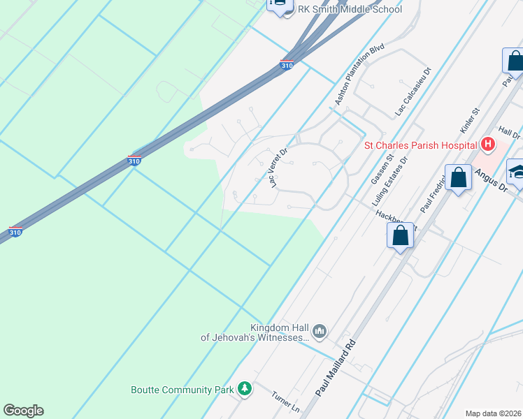 map of restaurants, bars, coffee shops, grocery stores, and more near 113 Lac Sauvage Drive in Luling