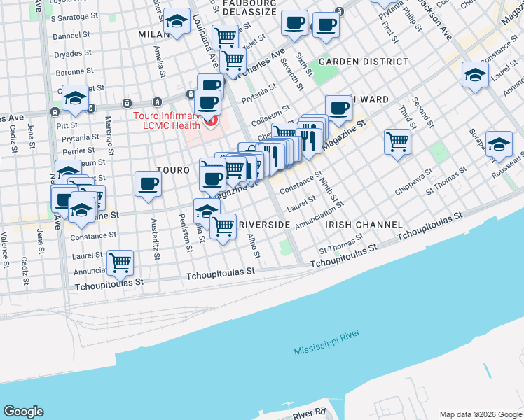 map of restaurants, bars, coffee shops, grocery stores, and more near in New Orleans