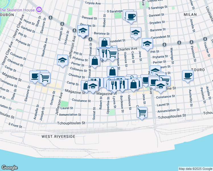 map of restaurants, bars, coffee shops, grocery stores, and more near in New Orleans