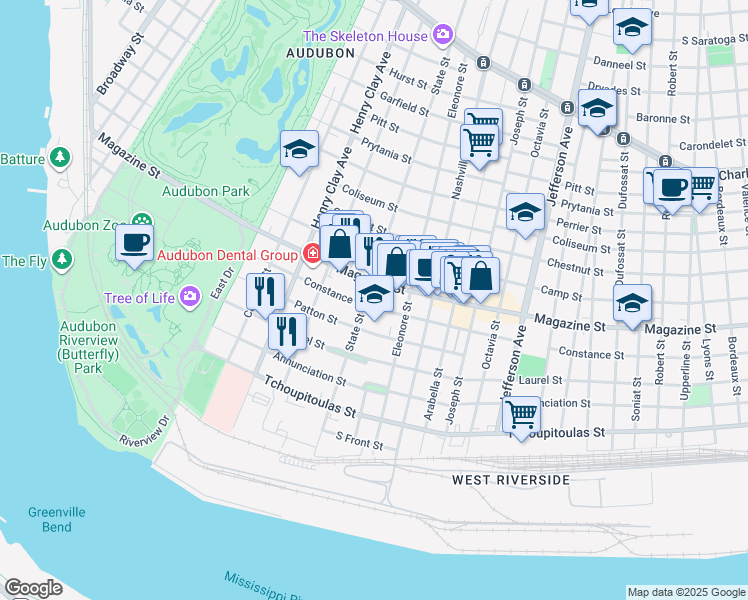 map of restaurants, bars, coffee shops, grocery stores, and more near 731 State Street in New Orleans