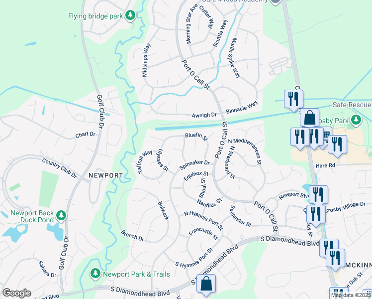 map of restaurants, bars, coffee shops, grocery stores, and more near 16502 Lamplighter Street in Crosby