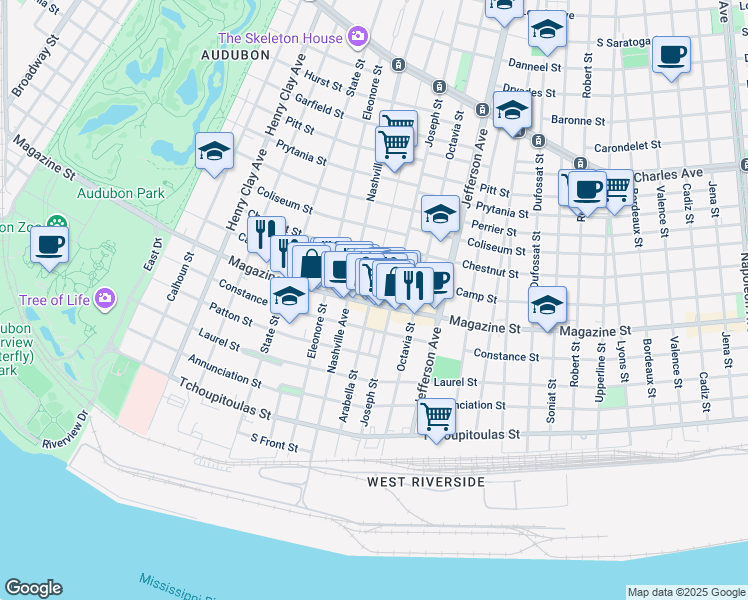 map of restaurants, bars, coffee shops, grocery stores, and more near in New Orleans