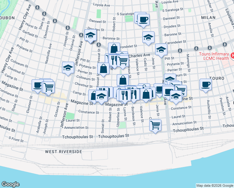 map of restaurants, bars, coffee shops, grocery stores, and more near in New Orleans