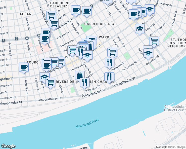 map of restaurants, bars, coffee shops, grocery stores, and more near 3111 Annunciation Street in New Orleans