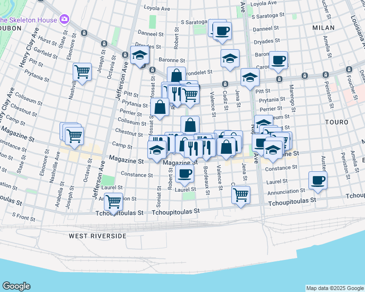 map of restaurants, bars, coffee shops, grocery stores, and more near in New Orleans