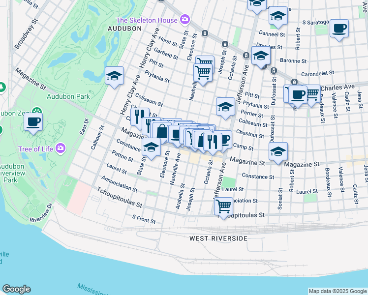 map of restaurants, bars, coffee shops, grocery stores, and more near in New Orleans