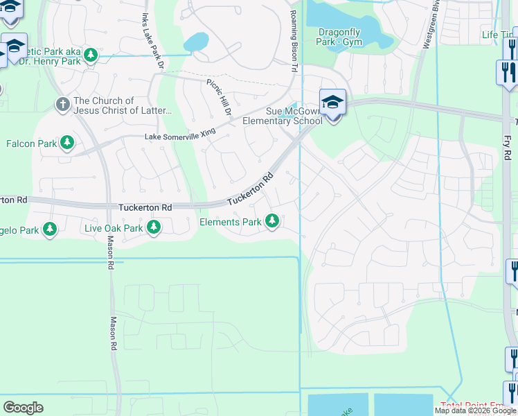 map of restaurants, bars, coffee shops, grocery stores, and more near Unnamed Road in Cypress