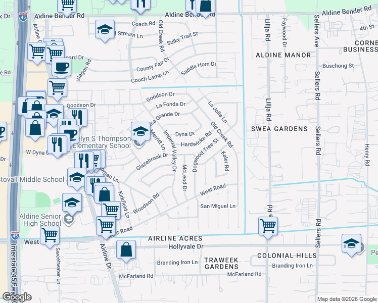 map of restaurants, bars, coffee shops, grocery stores, and more near 283 Glazebrook Drive in Houston