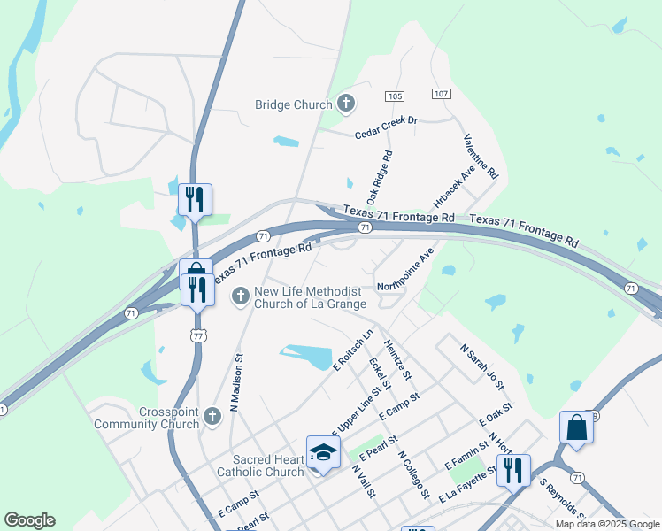 map of restaurants, bars, coffee shops, grocery stores, and more near 320 Reed Street in La Grange