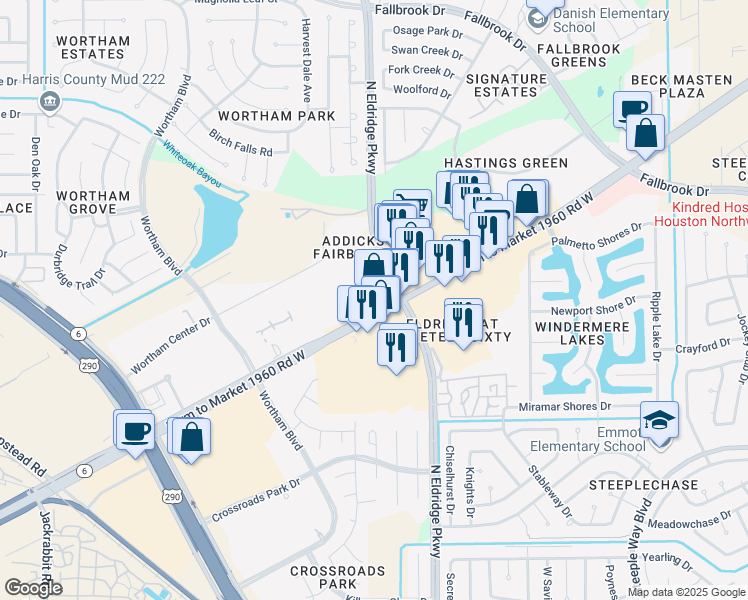 map of restaurants, bars, coffee shops, grocery stores, and more near in Houston