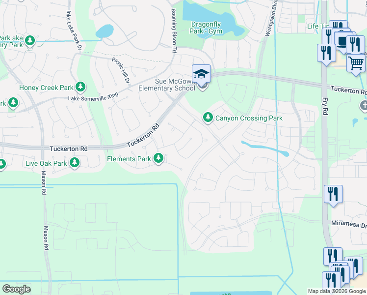 map of restaurants, bars, coffee shops, grocery stores, and more near Unnamed Road in Cypress