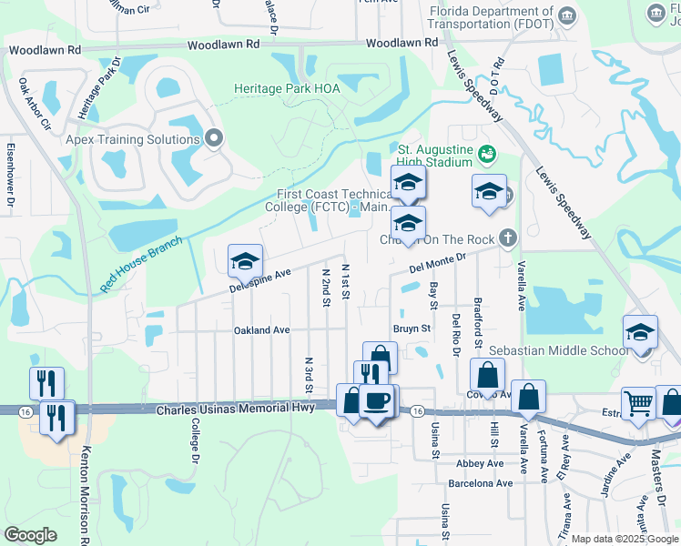 map of restaurants, bars, coffee shops, grocery stores, and more near 2996 North 2nd Street in St. Augustine