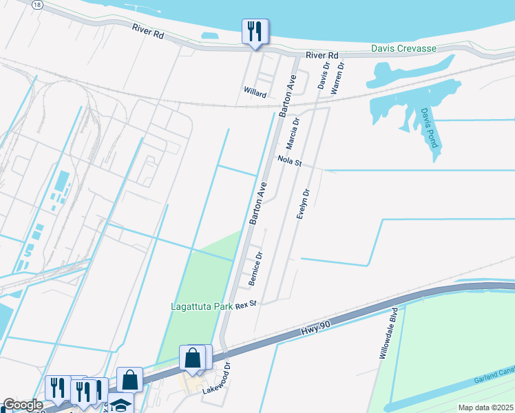 map of restaurants, bars, coffee shops, grocery stores, and more near 330 Barton Avenue in Luling