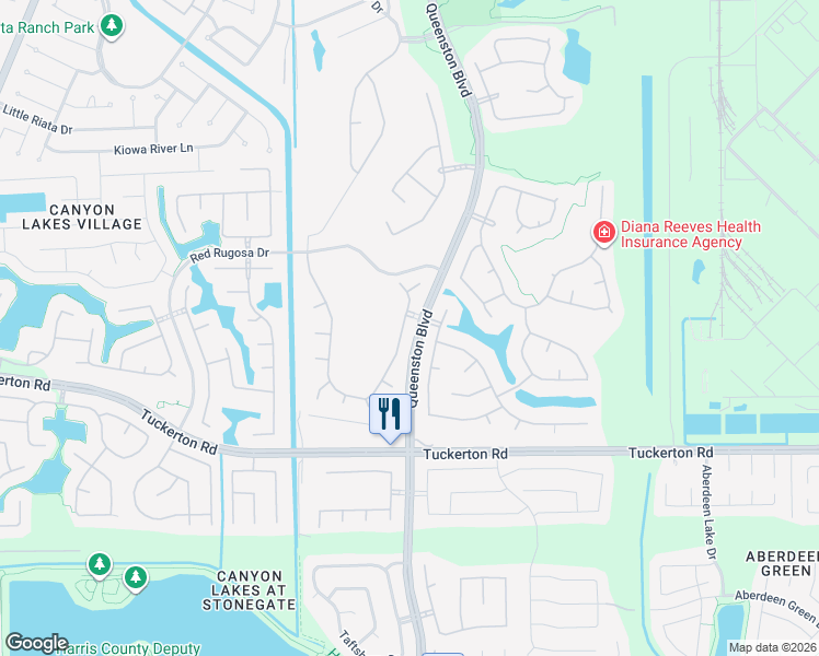 map of restaurants, bars, coffee shops, grocery stores, and more near 10026 Heron Meadows Drive in Houston