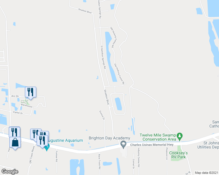 map of restaurants, bars, coffee shops, grocery stores, and more near 50 Old Hickory Forest Road in St. Augustine