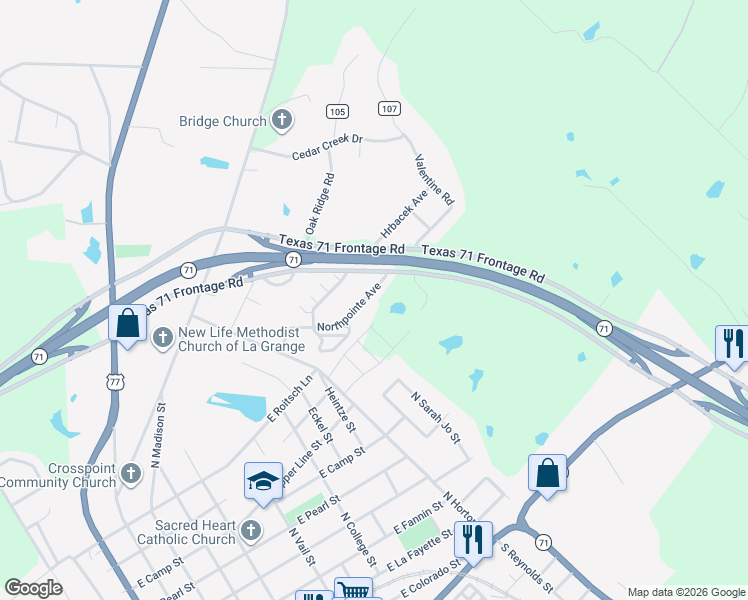 map of restaurants, bars, coffee shops, grocery stores, and more near 360 Northpointe Avenue in La Grange