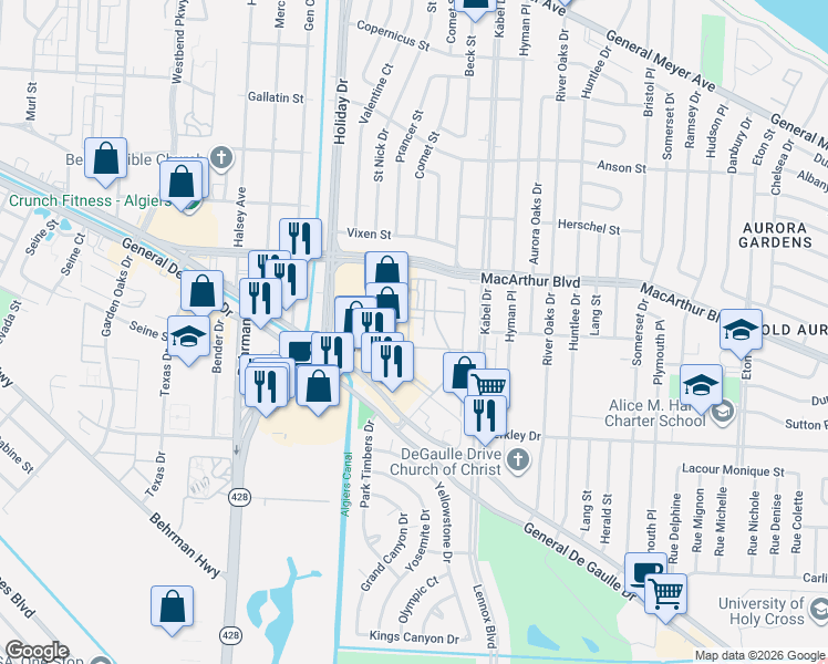 map of restaurants, bars, coffee shops, grocery stores, and more near 3101 Rue Parc Fontaine in New Orleans