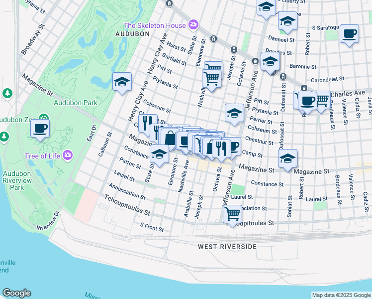 map of restaurants, bars, coffee shops, grocery stores, and more near in New Orleans