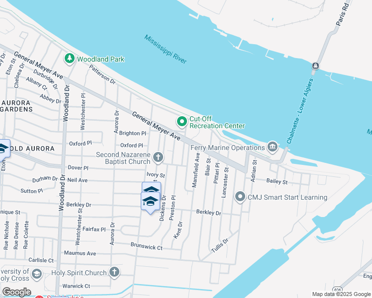 map of restaurants, bars, coffee shops, grocery stores, and more near 2811 Kent Drive in New Orleans