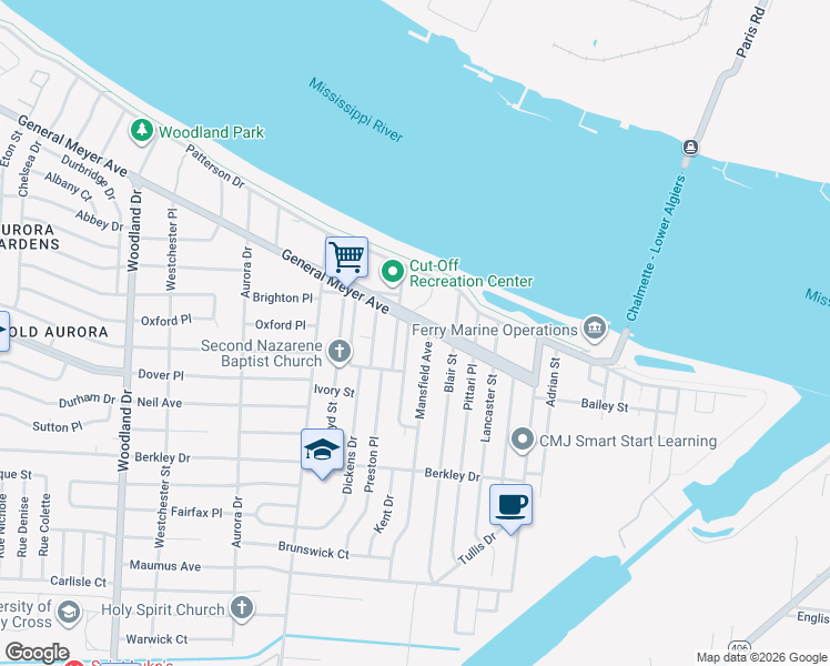 map of restaurants, bars, coffee shops, grocery stores, and more near 2811 Kent Drive in New Orleans