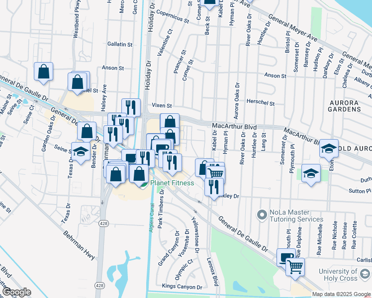 map of restaurants, bars, coffee shops, grocery stores, and more near 3100 Rue Parc Fontaine in New Orleans