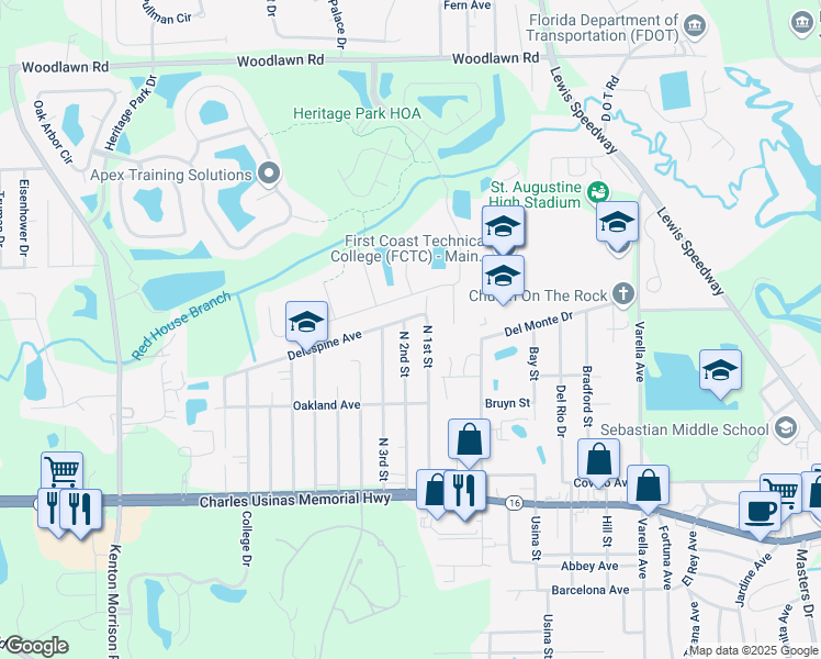 map of restaurants, bars, coffee shops, grocery stores, and more near 2996 North 2nd Street in Saint Augustine