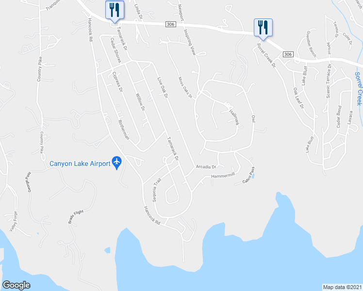 map of restaurants, bars, coffee shops, grocery stores, and more near 1968 Live Oak Drive in Canyon Lake