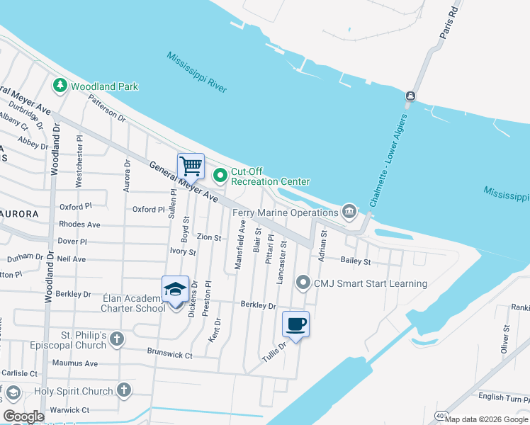 map of restaurants, bars, coffee shops, grocery stores, and more near 2918 Pittari Place in New Orleans