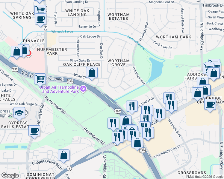 map of restaurants, bars, coffee shops, grocery stores, and more near 10431 Thornhurn Court in Houston