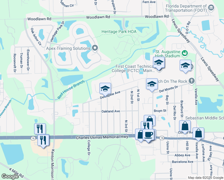 map of restaurants, bars, coffee shops, grocery stores, and more near 426 Hefferon Drive in St. Augustine