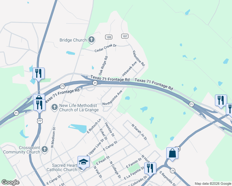 map of restaurants, bars, coffee shops, grocery stores, and more near 360 Northpointe Avenue in La Grange