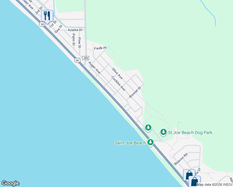 map of restaurants, bars, coffee shops, grocery stores, and more near 124 Cowries Street in Port St. Joe