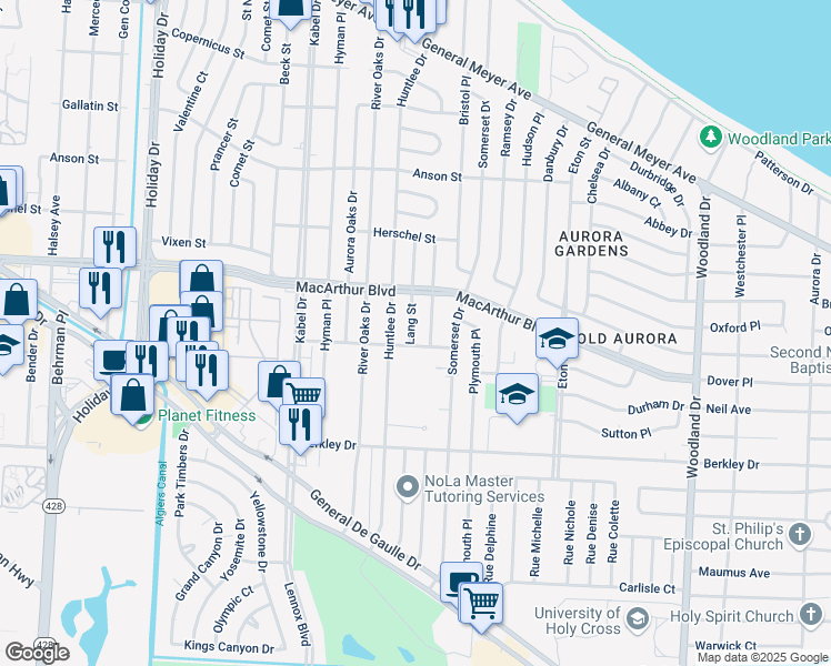 map of restaurants, bars, coffee shops, grocery stores, and more near 737 Herald Street in New Orleans