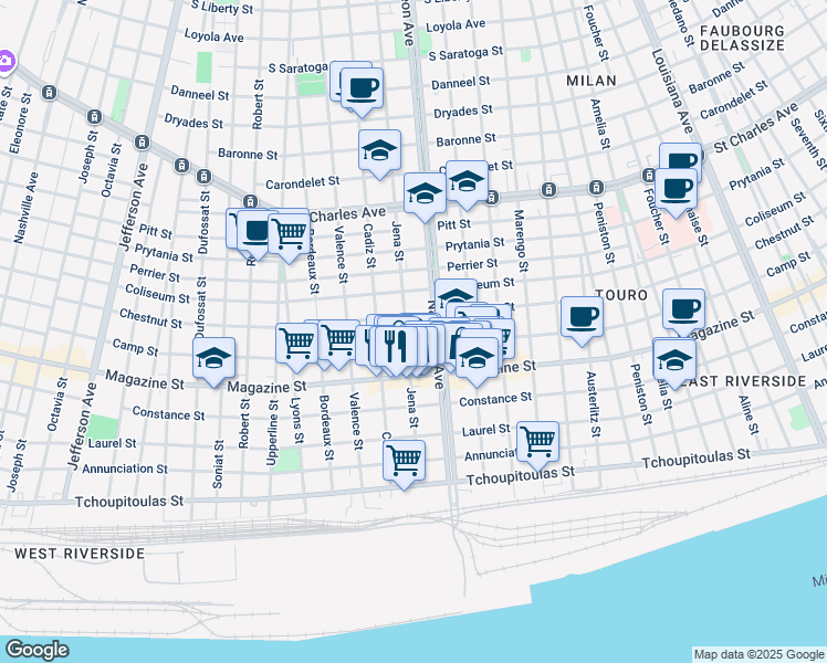 map of restaurants, bars, coffee shops, grocery stores, and more near 1002 Napoleon Avenue in New Orleans