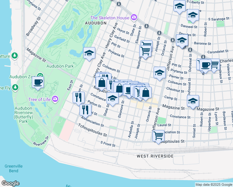map of restaurants, bars, coffee shops, grocery stores, and more near 731 State Street in New Orleans