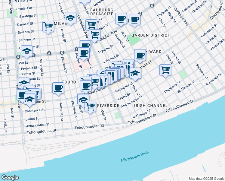map of restaurants, bars, coffee shops, grocery stores, and more near 938 Louisiana Avenue in New Orleans