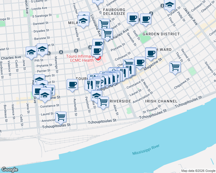 map of restaurants, bars, coffee shops, grocery stores, and more near in New Orleans