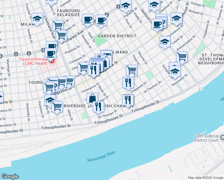 map of restaurants, bars, coffee shops, grocery stores, and more near 3111 Annunciation Street in New Orleans