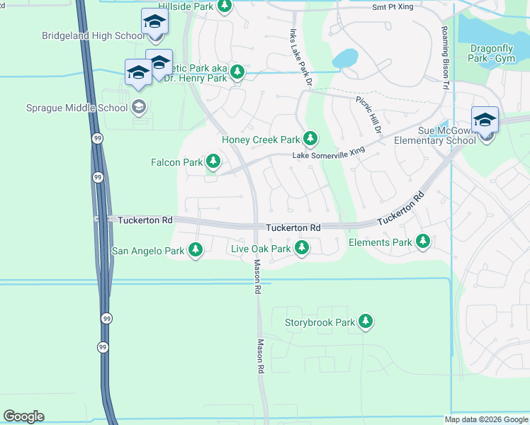 map of restaurants, bars, coffee shops, grocery stores, and more near 15107 Barbado Ridge Trail in Cypress